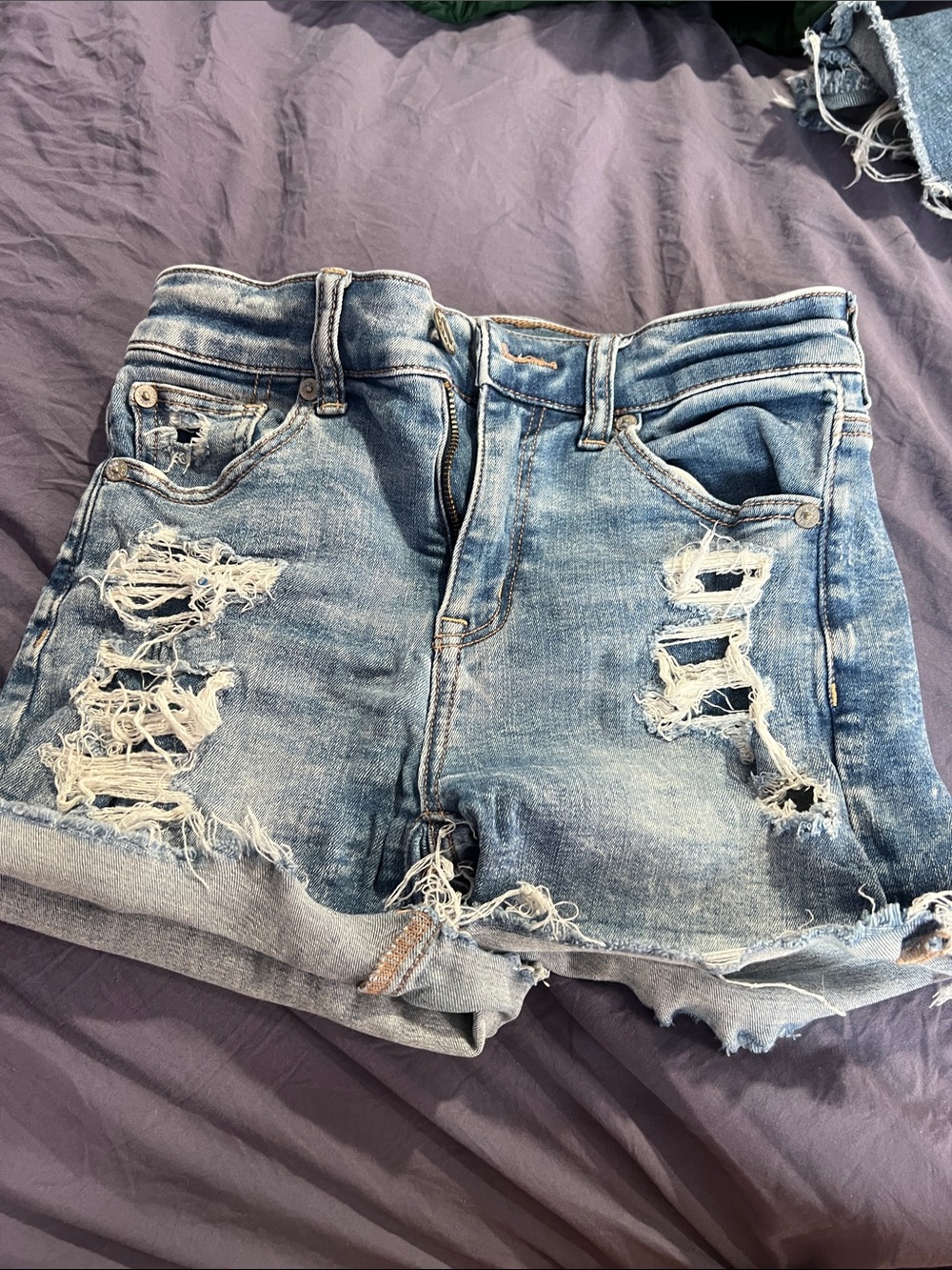 American Eagle Outfitters Light Blue Ripped Denim Shorts